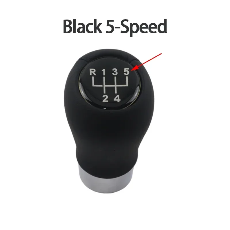 Carbon Look Leather Gear Shift Knob - Silver, 5/6 Speed Car Shifter