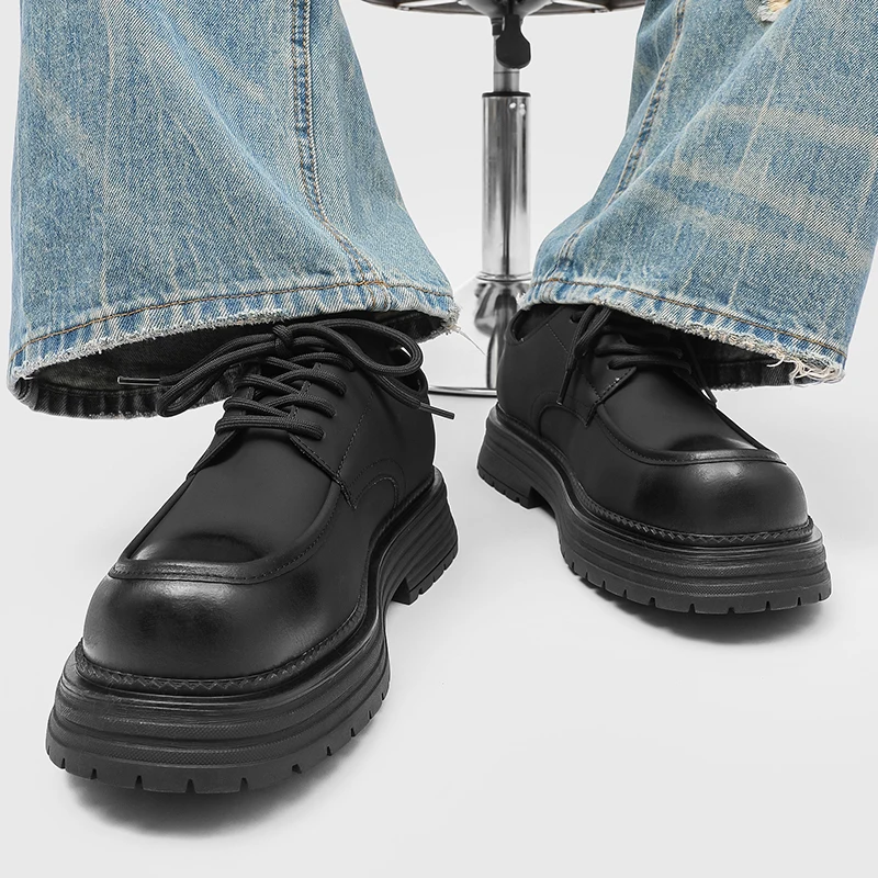 Men's Minimalist Leather Shoes With Thick Sole For Outdoor Work_voghion.com