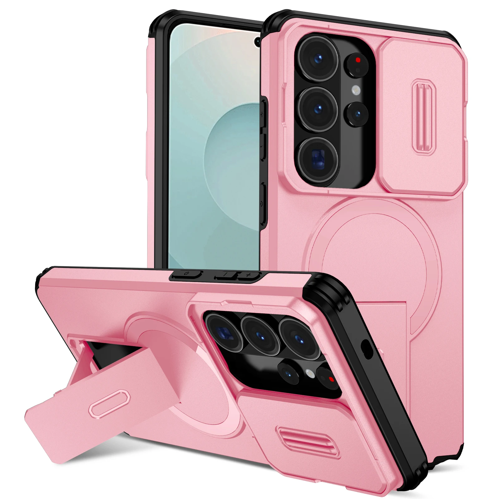 Enhanced Magnetic Wireless Charging Case with Shockproof Armor and Integrated Bracket