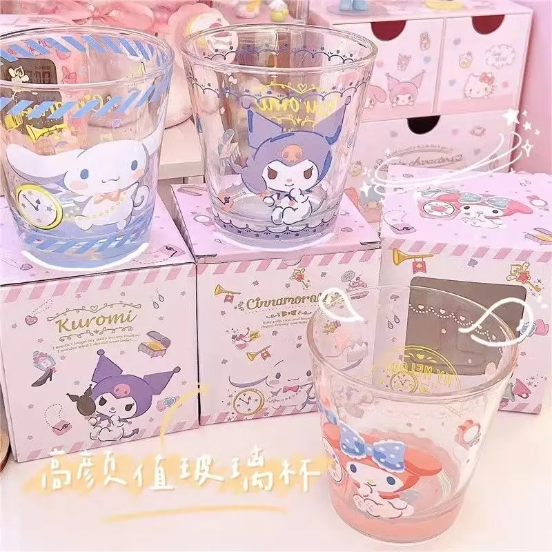 

280Ml Kawaii Kuromi My Melody Sanrio Anime Glass Water Cup Girl Heart Cute Cartoon Cinnamoroll Couple Cup Birthday Gifts