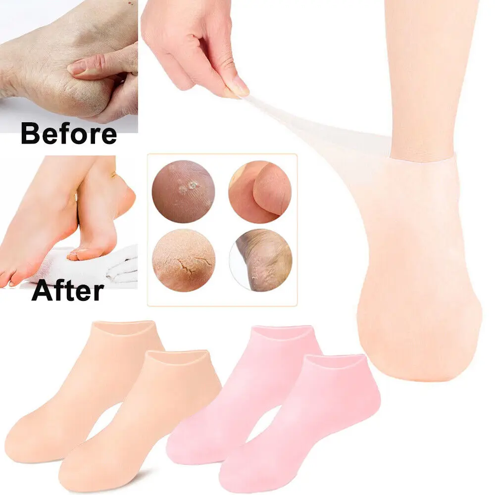 2pcs/Pair Silicone Foot Care Socks Anti Cracking Moisturizing Gel Socks Exfoliating Dead Skin Remove Pain Relief Pedicure Tools 2pcs silicone socks moisturizing gel socks exfoliating and preventing dryness cracked dead skin remove protector foot care tools