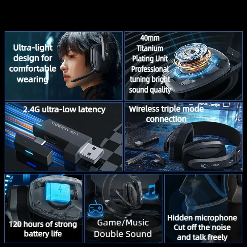 Xiberia Wireless Bluetooth Gaming Headphones K01s With Mic Usb/t C 2 4ghz Headsets Gamer For Ps5 Ps4 Pc Mac Phone Playstation, Alina Gadgets