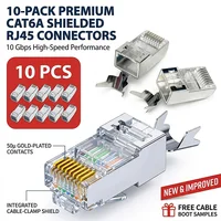 RJ45 Cat6A Shielded Pass Through Connector, 10Gbps Ethernet Plug with Gold Plated Contacts for Cat6 Cat6A Network Cable 1