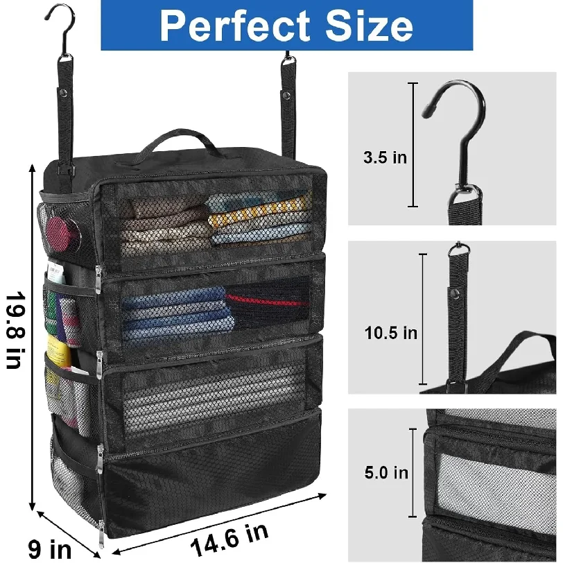 Organizer per Valigie, Organizzatore da Viaggio ad Alta Capacità, Scaffale Appendibile, Cubo per Imballaggio, Borse Pieghevoli per Armadio - immagine 3