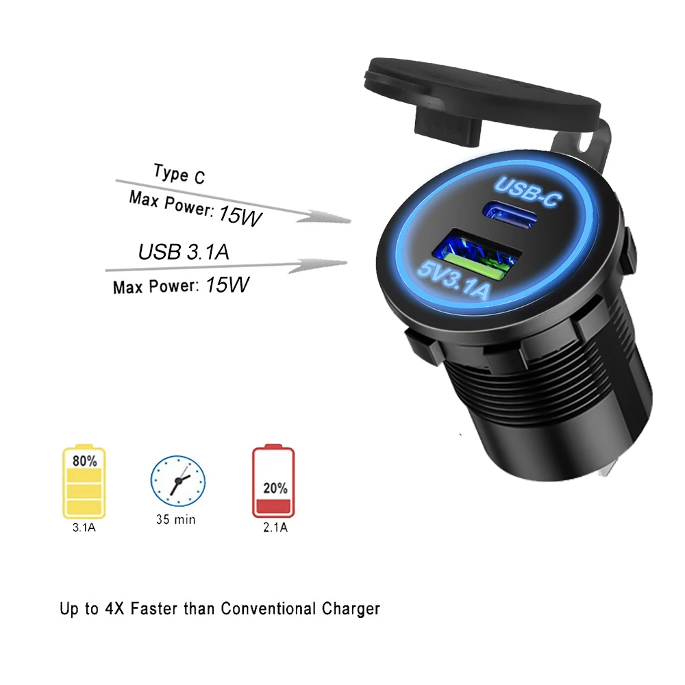 USB Charger Outlet Waterproof for Car Boat Marine