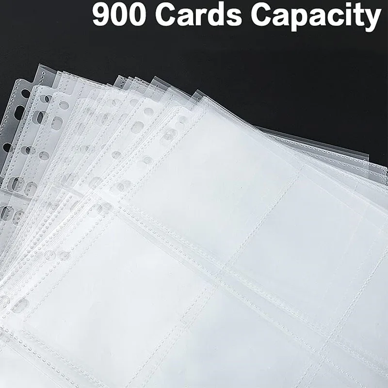 트레이딩 카드 슬리브, 양면 9 포켓, 야구 카드 바인더 슬리브, 3 링 바인더 카드홀더 적합, 50 페이지, 11 홀