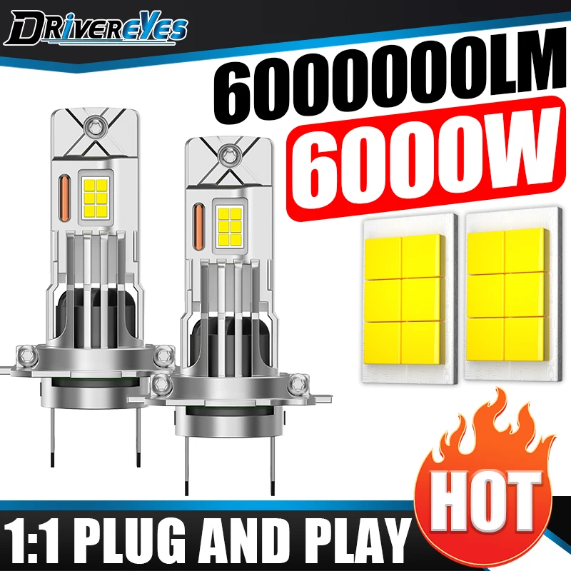 2개입 6000W H7 H1 H4 LED 라이트 고출력 자동차 헤드라이트 STG 상..