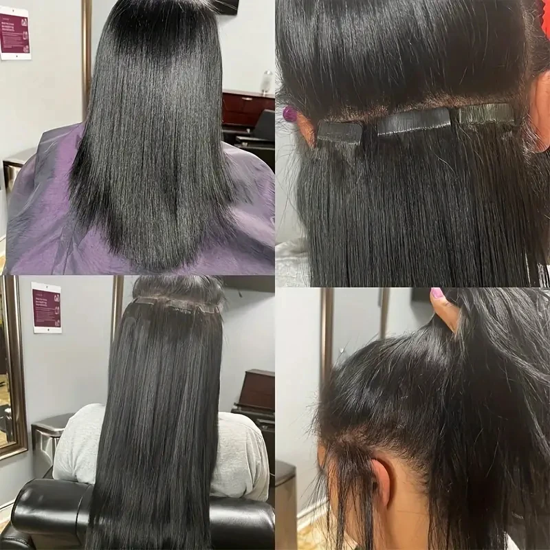 Straight Tape In Human Hair Extensions 100% Real Remy Human Hair Brazilian Skin Weft Adhesive Glue On Salon Quality for Women