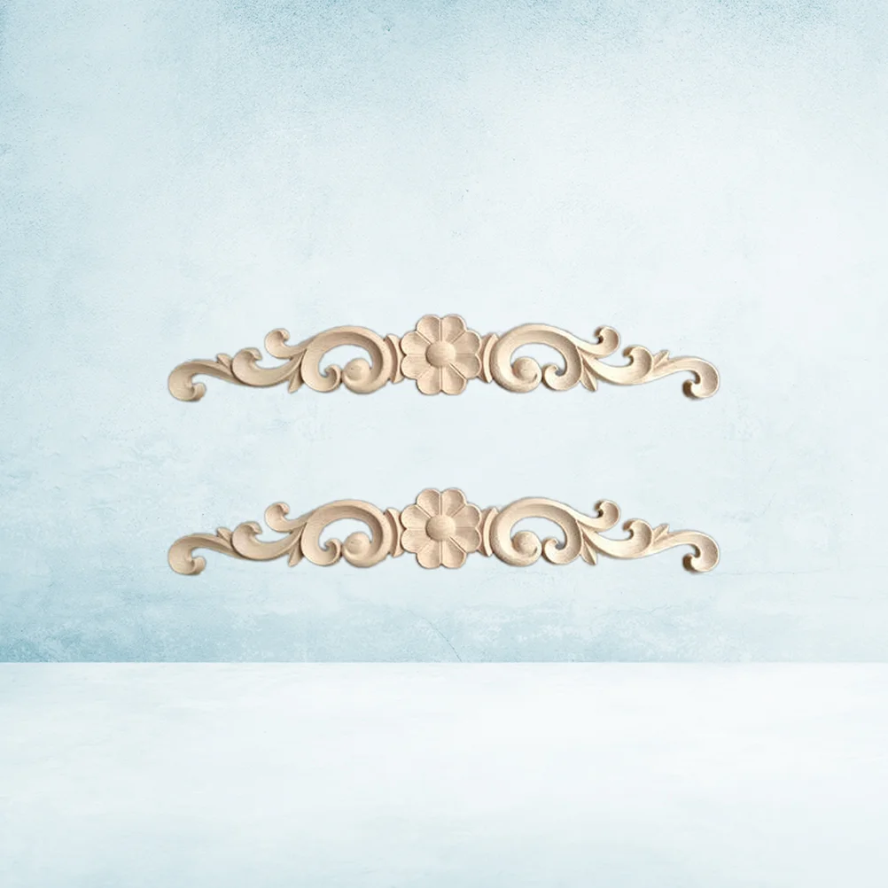 

2pcs Wooden Carved Applique Unpainted Cabinet Door Onlay Floral Decal European Style DIY Furniture Decor for Dresser Wardrobe
