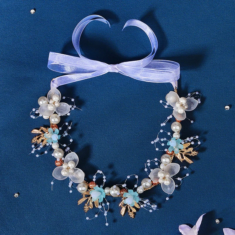 New Chinese Retro Bridal Hair Accessories Handmade Beaded Hair Braiding Flower Headband Headdresses For Girlfriend