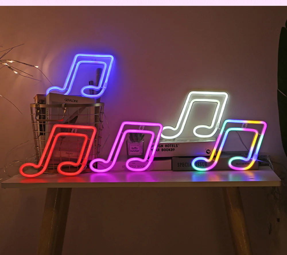 LED Neon Light Music Note Neon Lights Night Light Concert Wall Lamp For Bedroom Battery USB Power Nightlight For Home Party motion sensor night light