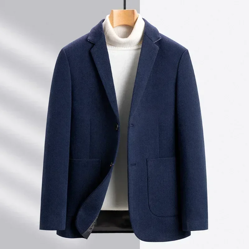 New Men's Woolen Suit Jacket Top Luxury Autumn Winter Men Casual Business Wool Single Breasted Blazer Overcoats Men Blazer