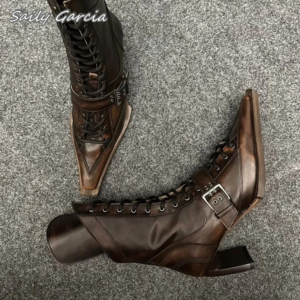 Retro Punk Style Mid Heel Cowboy Motorcycle Boots 2024 New Fashion INS Style Cool Girl Boots Pointed Toe Platform Casual Boots