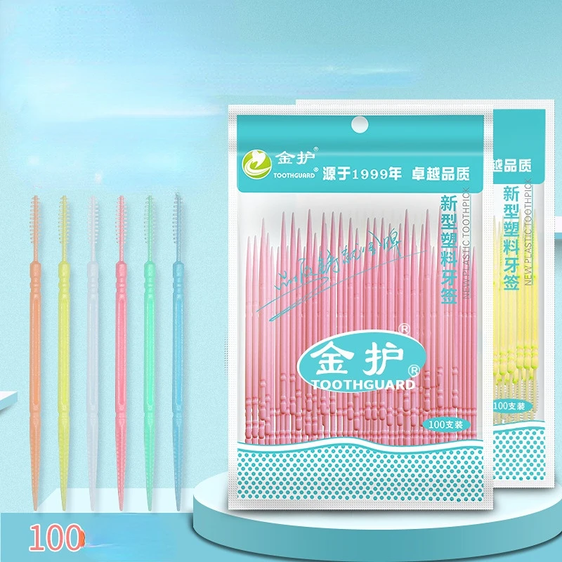 

Sdotter 100pcs/box Double Head Dental Floss Interdental Toothpick Brush Brush Teeth Stick Dental Oral Care Toothpicks Floss Pick