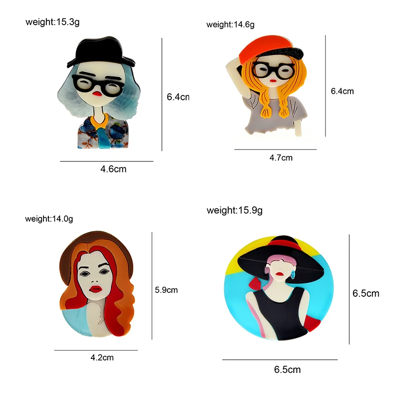 Acrylic Hug Rabbit Quiet Lady Brooches Unique Lady Figure Pins For Women Girls Lapel Badges Bag Decorations Party Dress Jewelry