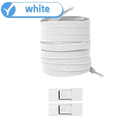 Elastic No-Tie Press Lock Shoelaces - Widened Flat Shoelace for Kids & Adults Sneakers (WHITE)