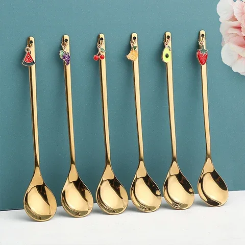 

Creative Fruit Pendant Coffee Spoons Teaspoon Mixing Stirring Dessert Spoon Table Decor Christmas Party Gift Kitchen Tool