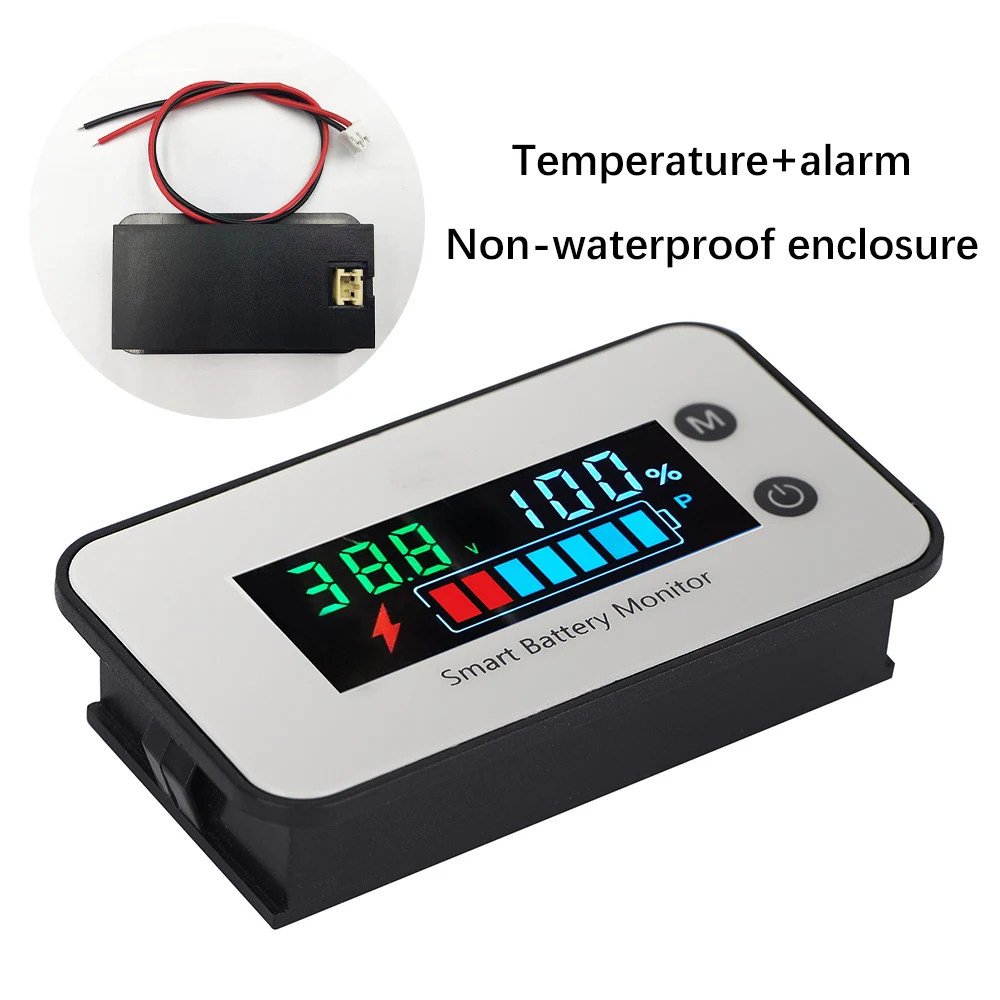 Universal Battery Capacity Monitor with Power Percentage & Temperature Indicator Gauge