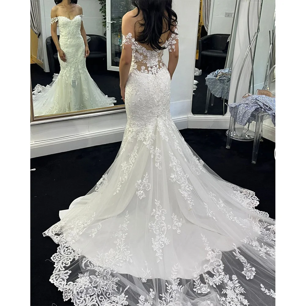 

Elegant Mermaid Lace Wedding Dress 2023 Bridal Gown Sweetheart Off Shoulder Flower Shape Chapel Train White Ivory Formal Party