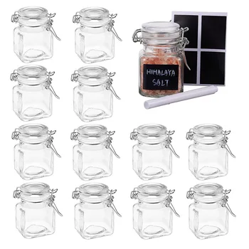 3.4oz Small Airtight Glass Spice Jars with Lids & Clip Top,Square Bottles, Herb Jars, Mason Jars, Seasoning Containers