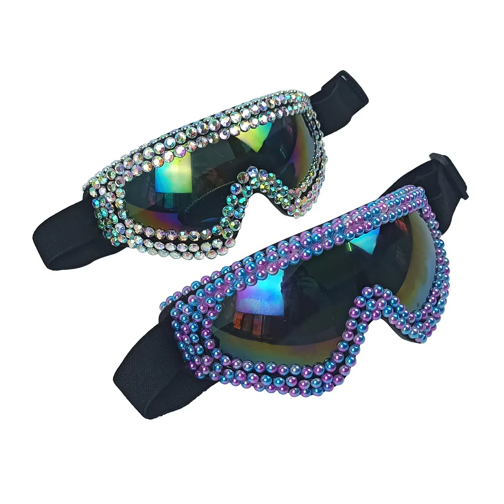 

Unique Rhinestone Pearl Pilot Goggles for Music Festival Steampunk Cyberpunk Design Fantasy Goggles Sunglass Party Props