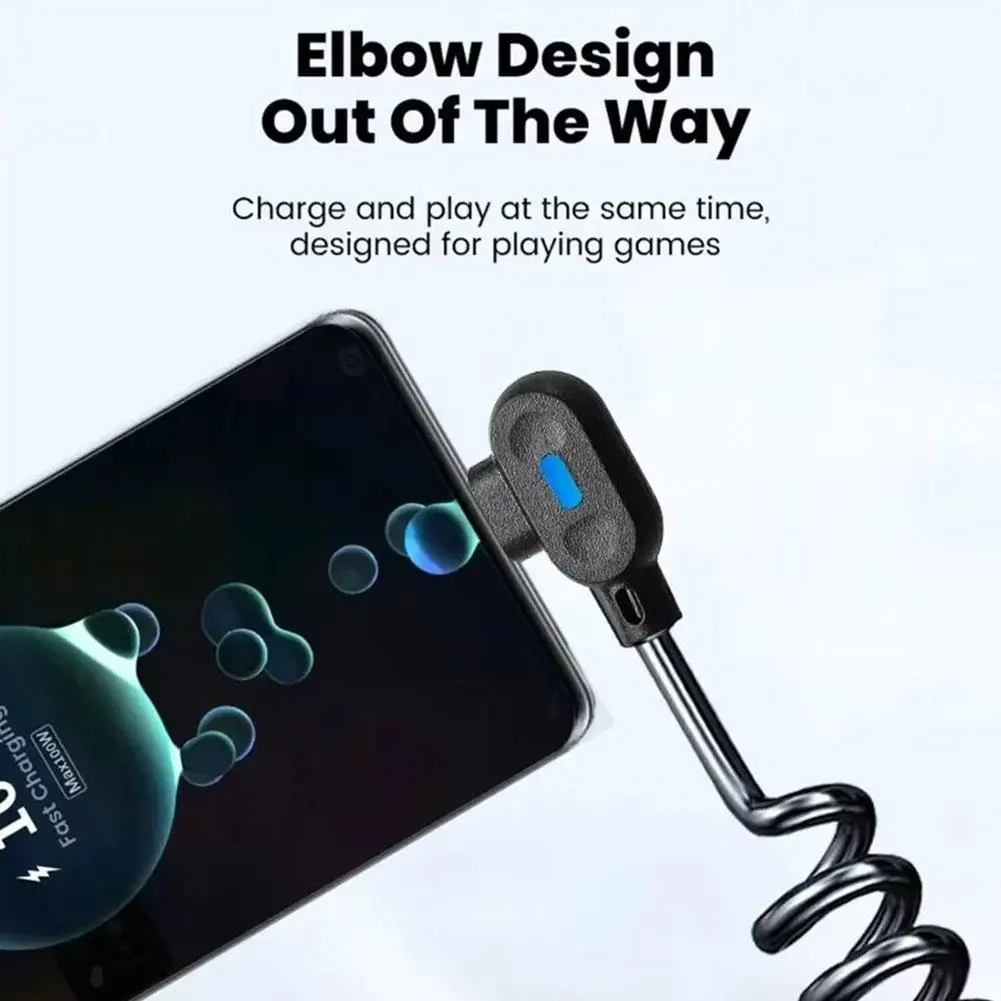 6A 스프링 데이터 케이블 이중 굽힘 고속 충전 데이터 케이블 USB to TYPE-C LED 라이트 포함 화웨이 아너 휴대폰 케이블