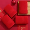 Red Cotton Towels Wedding Gift Face Towel Solid Color Soft Thick Towel 34*74cm for Adults Kids Home Bathroom Toalla Serviette 2