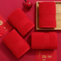 Red Cotton Towels Wedding Gift Face Towel Solid Color Soft Thick Towel 34*74cm for Adults Kids Home Bathroom Toalla Serviette 2