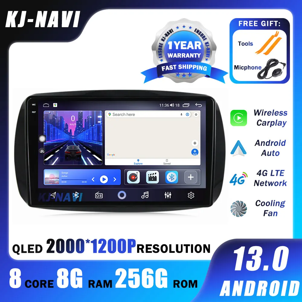 

Android 13 For Mercedes Smart 453 Fortwo 2014 - 2020 Autoradio Multimedia Player QLED 2000*1200P Screen Carplay Car Radio