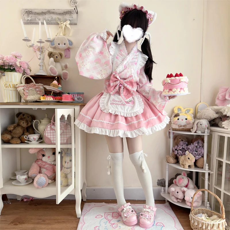 m.b.c　重ね着風　BIG リボン　姫ロリ　y2k coquette 00s Original Japanese Bow Ruffled Edge Lolita Maid Dress Summer
