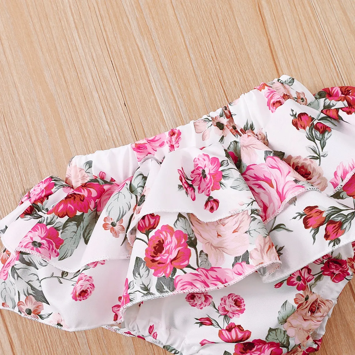 Baby Clothing Set discount hibobi Baby Girl Clothes Set Flower Print Girls Ruffle-sleeve Romper Summer Bodysuit Floral Pattern Shorts Headband Set 3Pcs small baby clothing set	