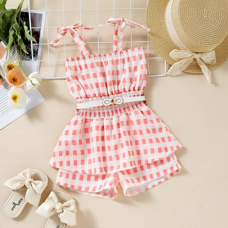 Baby Clothing Set cheap 2022 new children's belt fashion suit baby one-piece pants Summer girls' suspender love printed one-piece clothes newborn baby clothing gift set