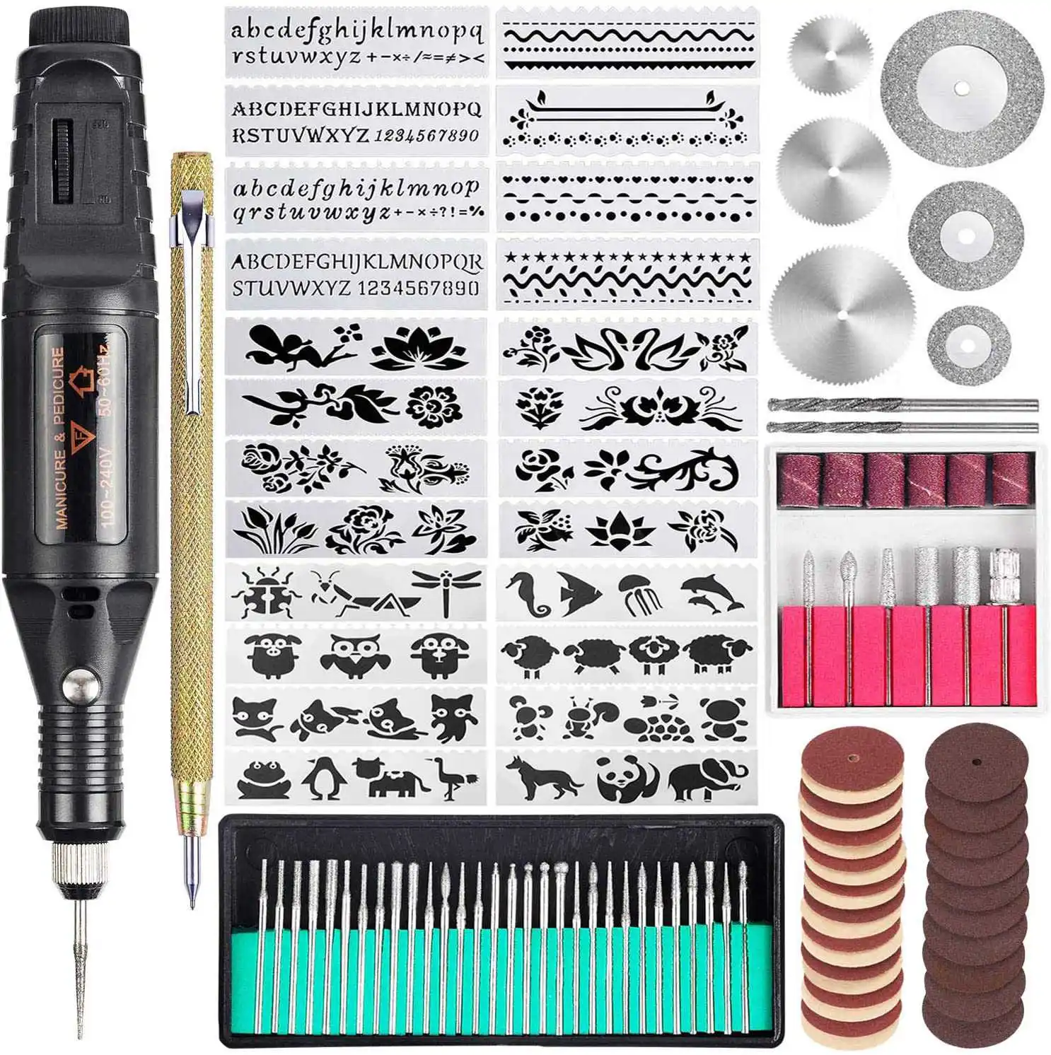 

108 Pcs Electric Engraving Tool Kit, Multi-Functional Corded Mini Engraver Etching Pen DIY Rotary Tool Set(EU Plug)