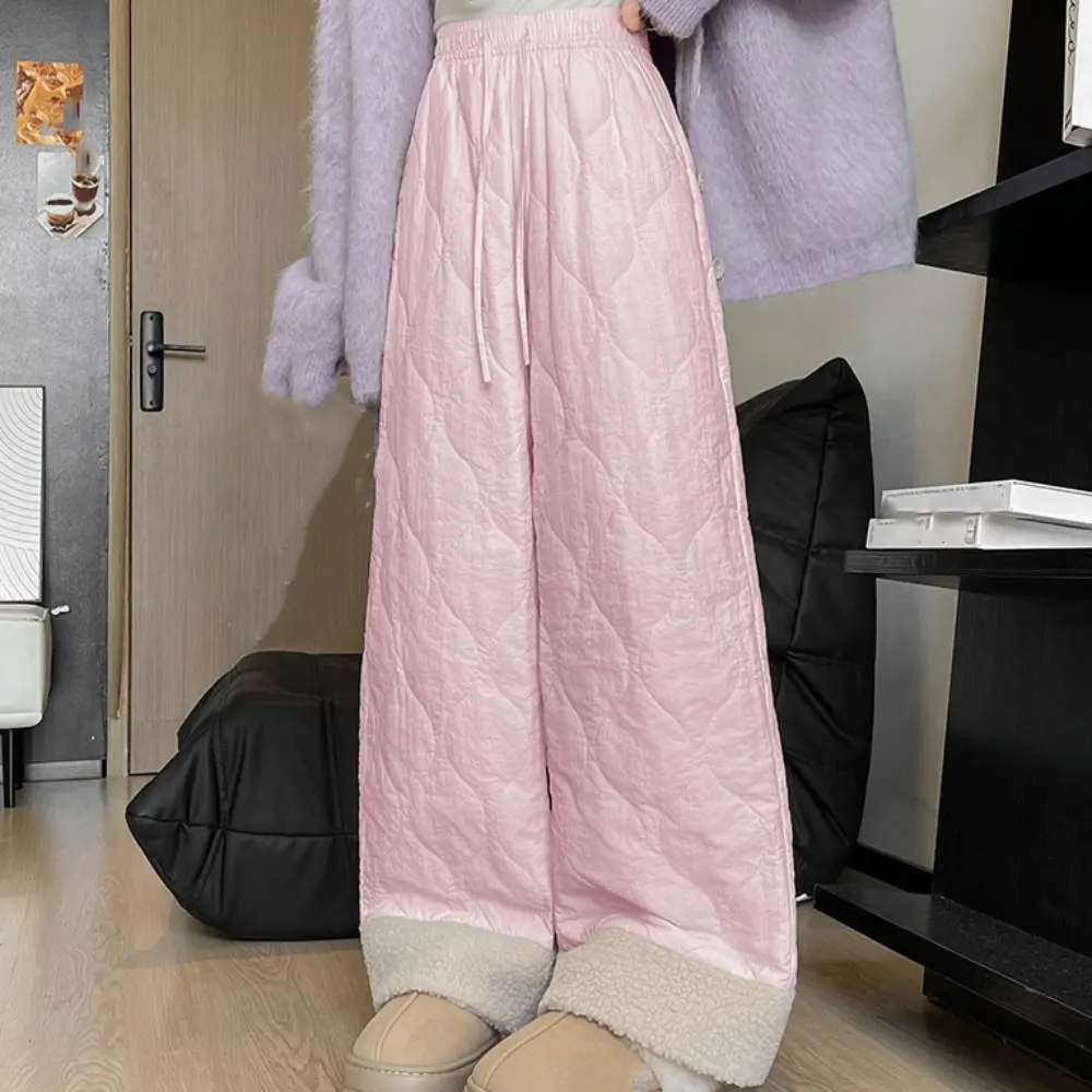 Solid Wide Leg Thick Flannel Pants Simple Causal Basic Snow Pants Winter Warm Windbreak Cotton Pants Winter