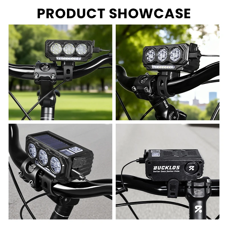 Luci per Bicicletta BUCKLOS 2000mAh con Ricarica Solare, 800LM, Impermeabili IPX6, Faro Anteriore per Bici con Allarme 120dB - immagine 6