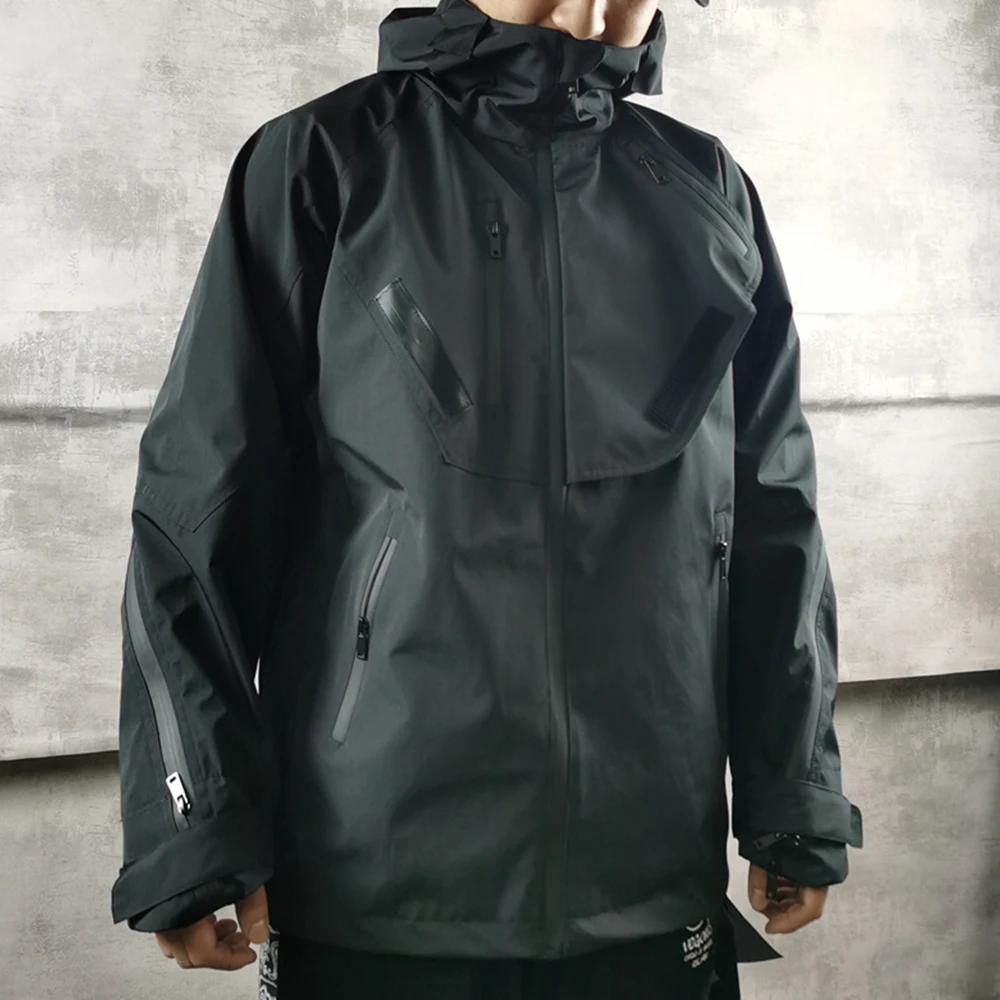

Waterproof Zipper Cargo Jacket Men Winter Windbreaker Jacket Hip Hop Streetwear Casual Loose Outwear Techwear Punk Trench Coat