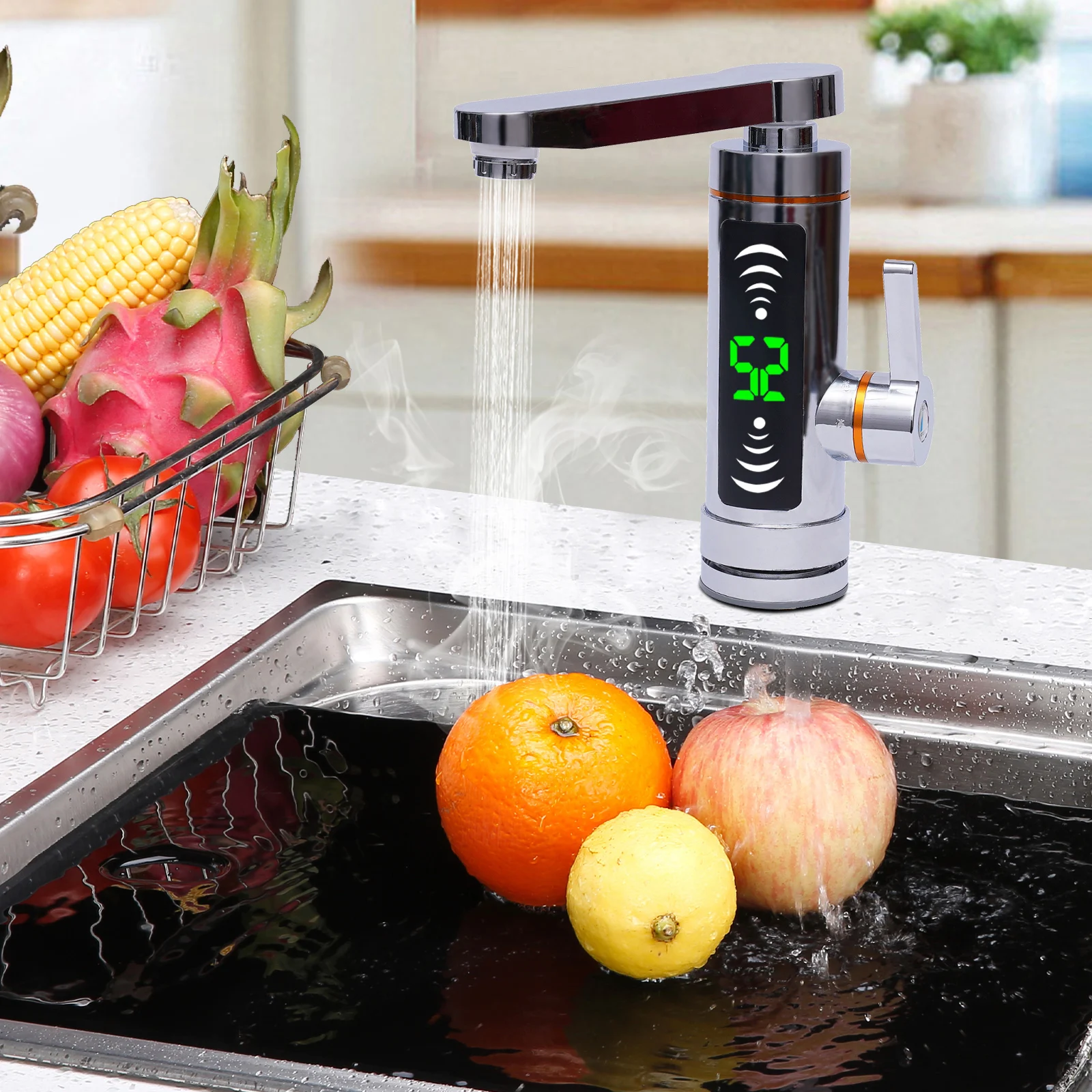 Chauffe-eau électrique instantané 3000W, 360 °, affichage digital LED, pour la cuisine