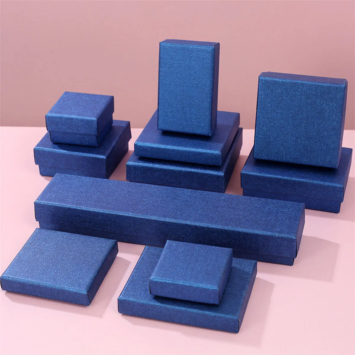 5PCS Fashion Blue Gift Box Exquisite Paperboard Case for Festival Gift Jewelry Earrings Necklace Ring Bracelet Packaging, 6 Size