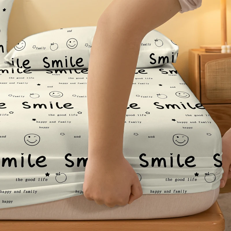1 Simple modern fun Letter Geometry printed matte Fitted Sheet, bedroom printed bed cover, bedding (excluding pillowcases) 4