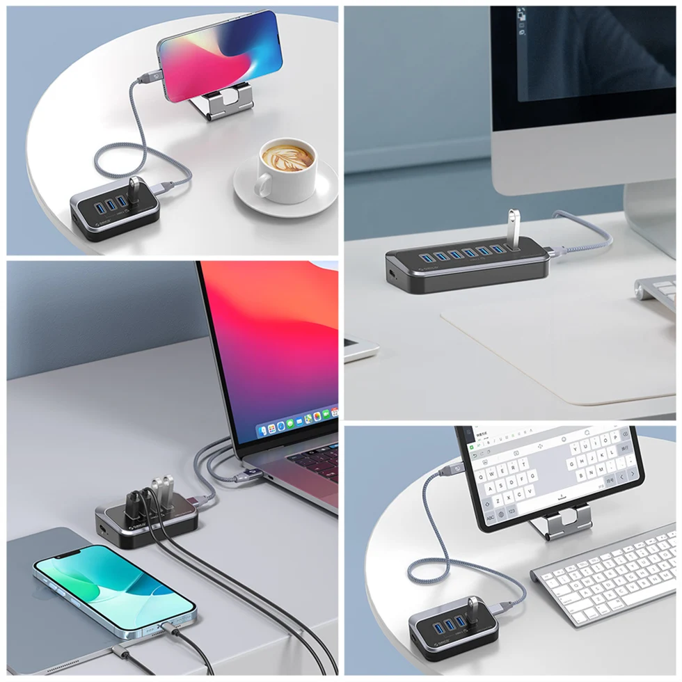 Orico Usb a 3.2 Hub tipo c Divisor 10gbps Switch Docking Station Multi Usb3 Portas Plug 3.0 Soquete para Superfície Macbook Computador Portátil - Imagem 3