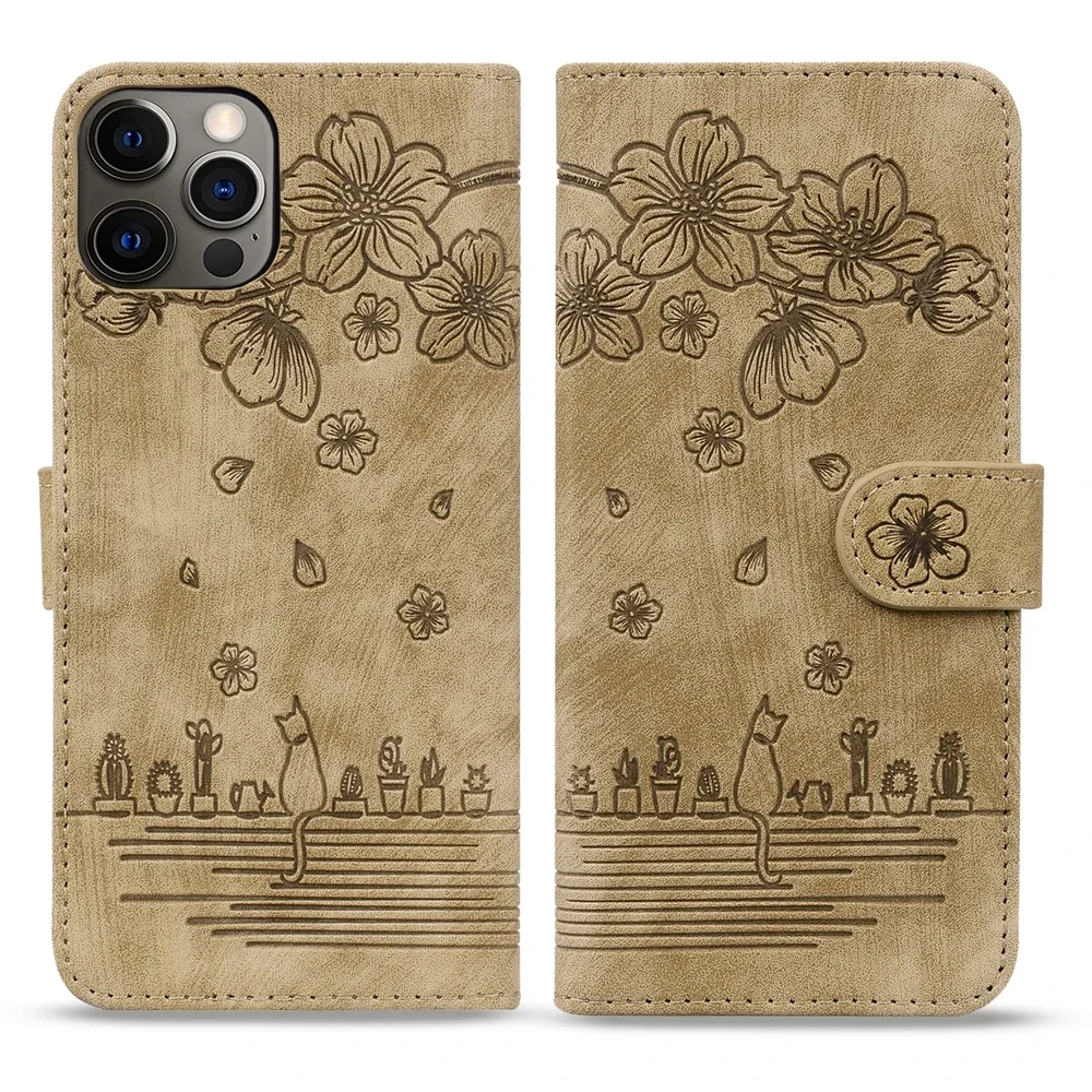 Cute Cat Flower Magnetic Flip Wallet Phone Case with Back Cover