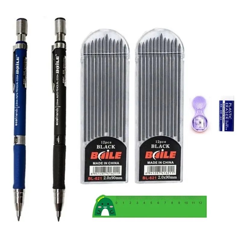 Mechanical Pencil Set 2.0mm with 2B BlackColors Lead Refill Eraser for Student Writing Sketching Painting Automatic Pencil mechanical pencil set