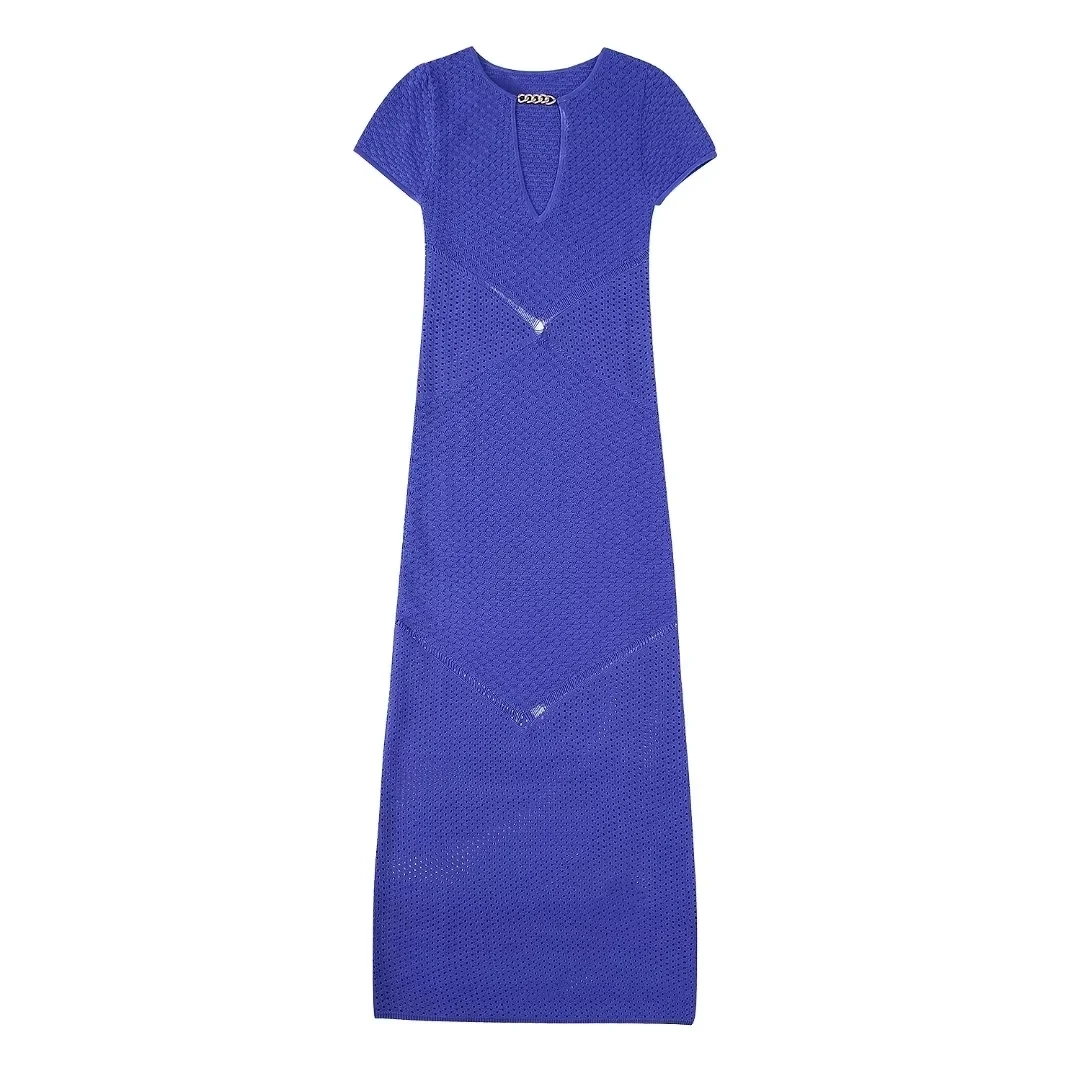 

Blue Knit Womens Dresses 2023 Female Summer Long Midi Elegant Pretty Slim Casual Trendy New In Chain Hollow Out Stylish Chic