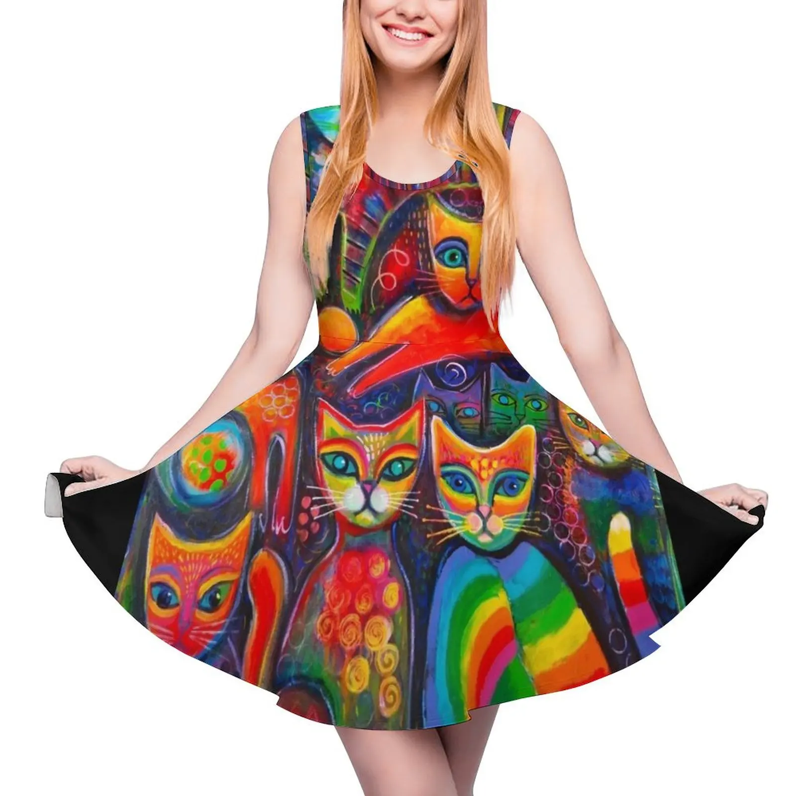

Rainbow cats acrylics Round Neck Dress elegant women's sets women formal occasion dresses