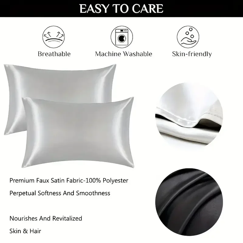 Set of 2 Luxurious Silk Satin Pillowcases - Camel, White, and Black Options