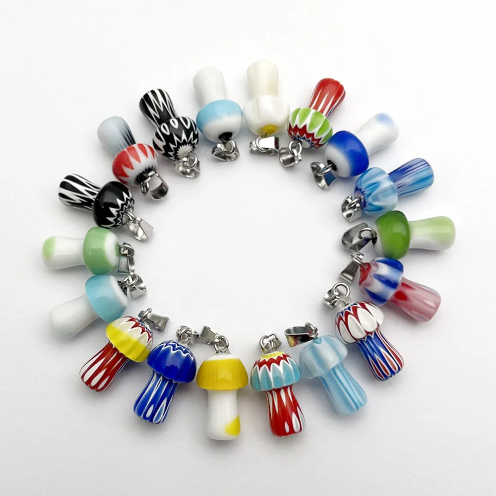 

50pcs 10x15 Mini Coloured Glaze Mushroom Shape Pendants Charms for Earrings Necklace Jewelry Making