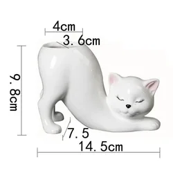 Ceramic Kitten Planter with Drainage Hole - Minimalist Animal Bonsai Container for Home and Desktop Decor (WHITE)
