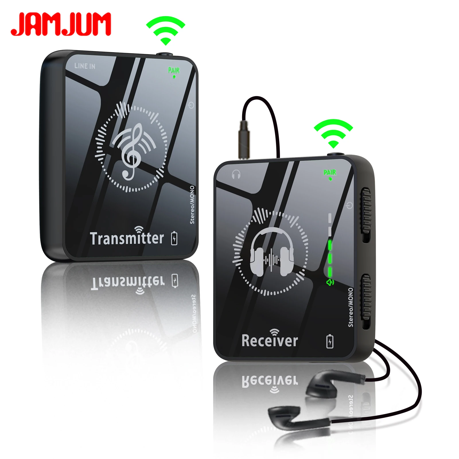 JAMJUM Wireless In-Ear Monitor 2.4G Rechargeable Transmitter/Receiver Set – Perfect For Studio, Rehearsal & Live Stage_voghion.com