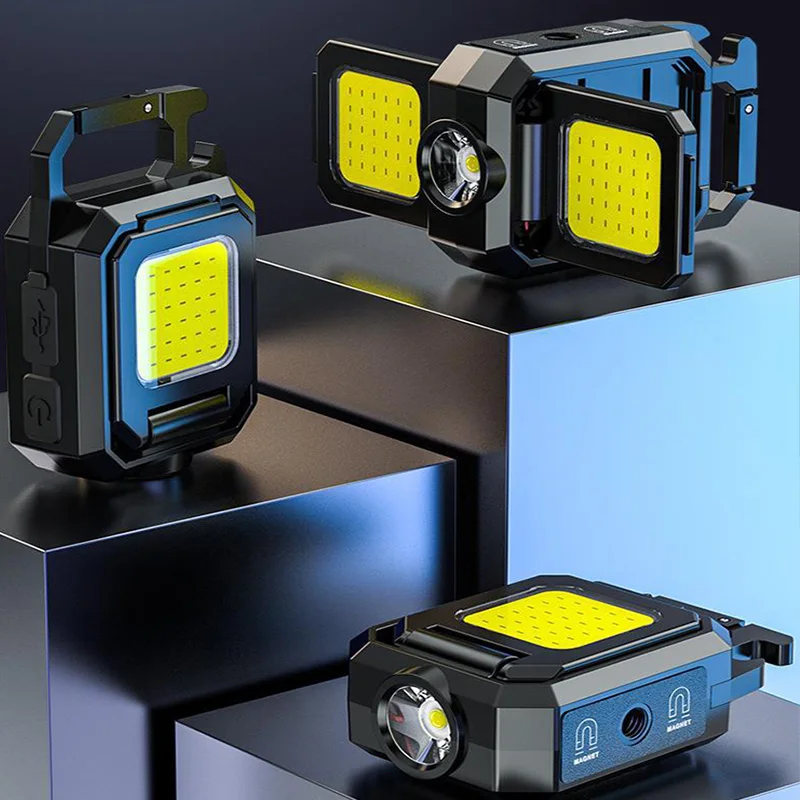 XPE 포켓 작업 조명 1000LM COB LED 미니 키 체인 라이트 USB 충..