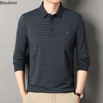 2025 Polo a maniche lunghe casual da lavoro dei nuovi uomini Camicie a righe moda primavera autunno Top versatili comodi e traspiranti